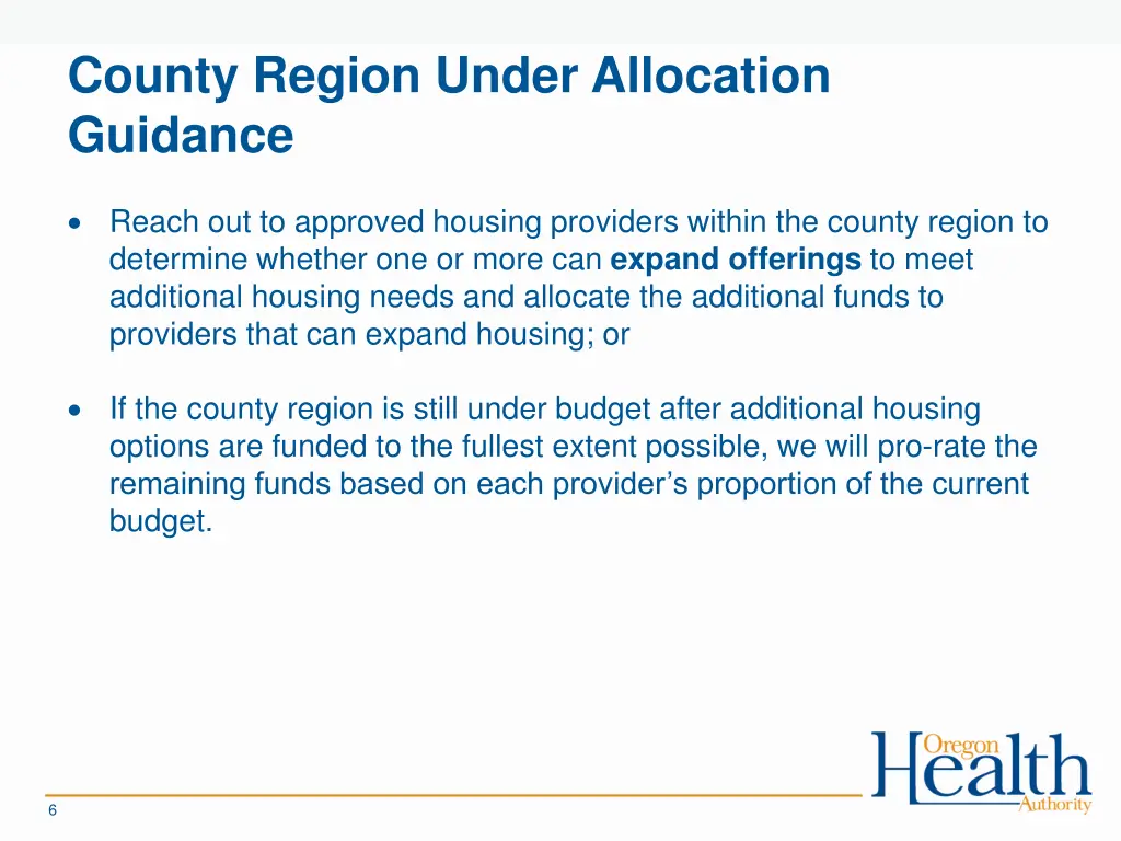 county region under allocation guidance