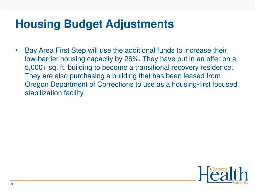 housing budget adjustments