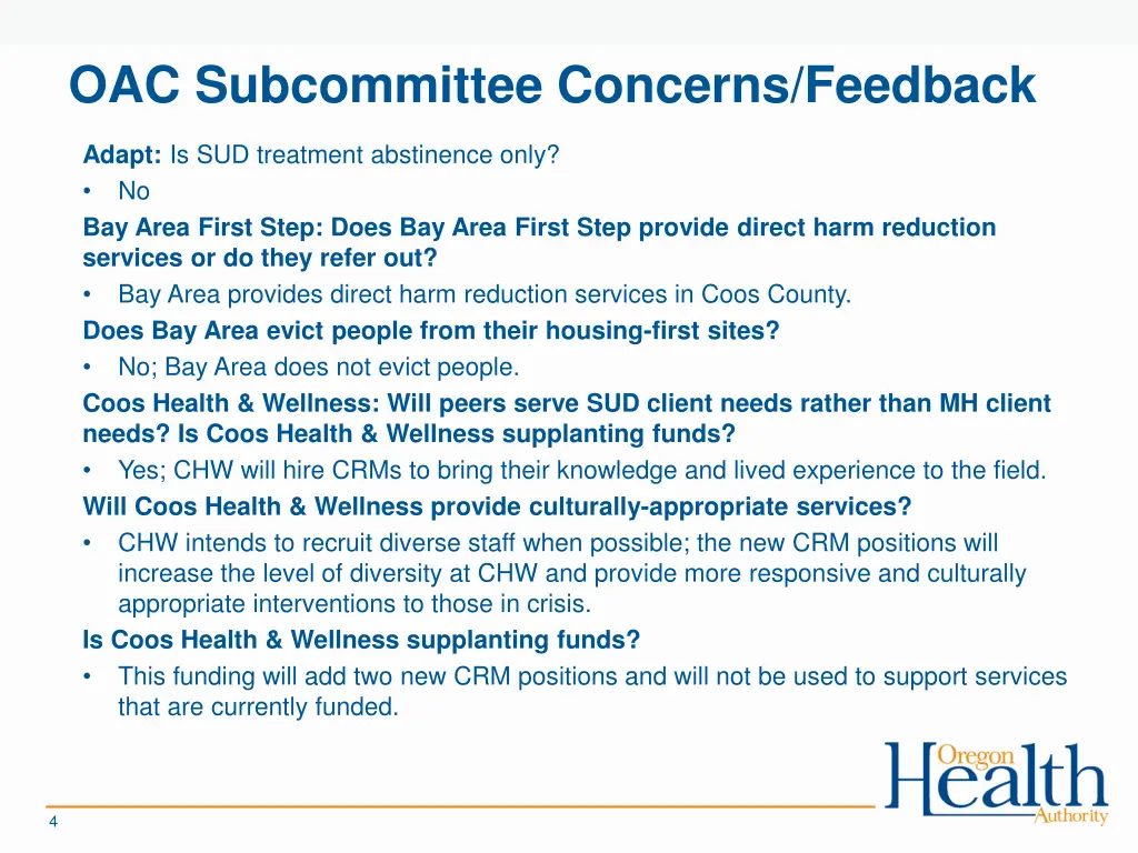 oac subcommittee concerns feedback