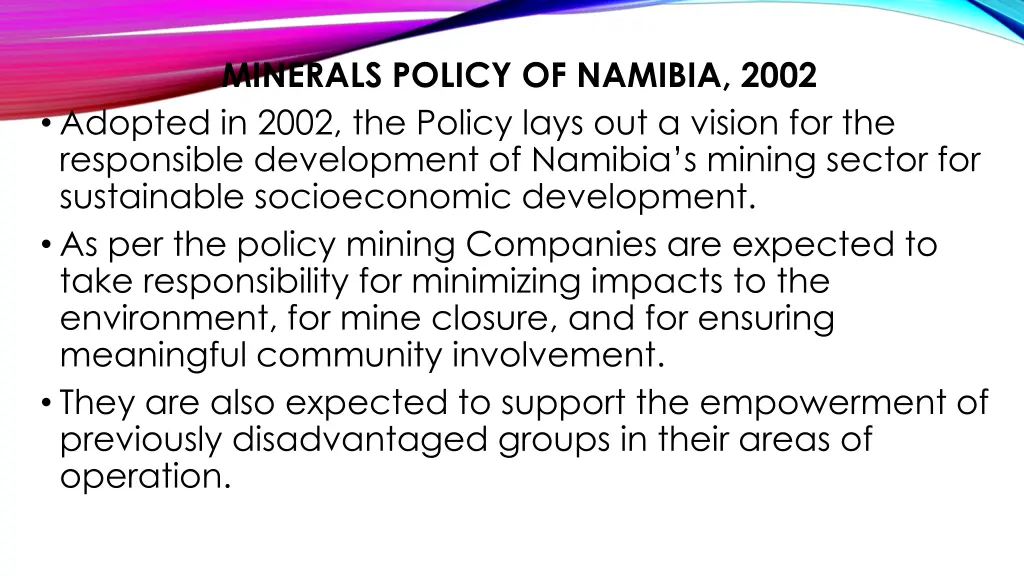 minerals policy of namibia 2002 adopted in 2002