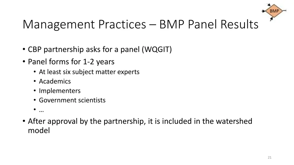 management practices bmp panel results