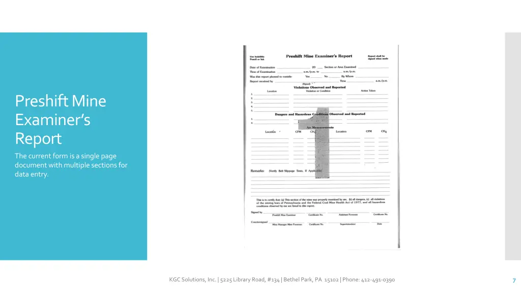 preshift mine examiner s report