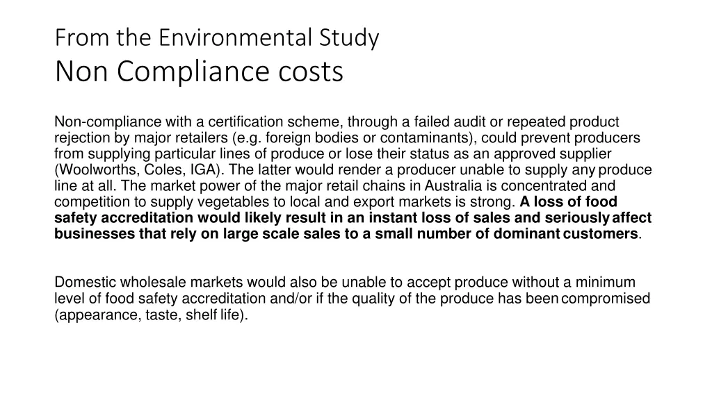 from the environmental study non compliance costs