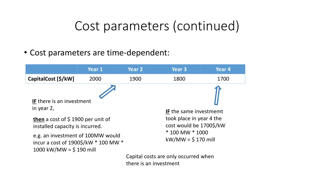 cost parameters continued