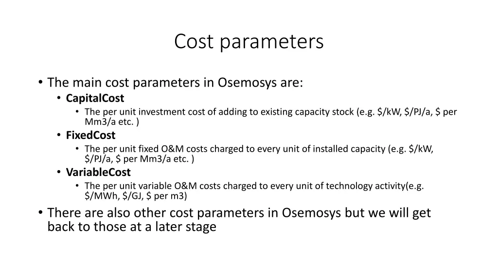 cost parameters