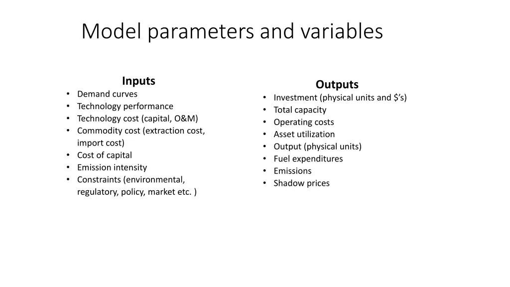 model parameters and variables