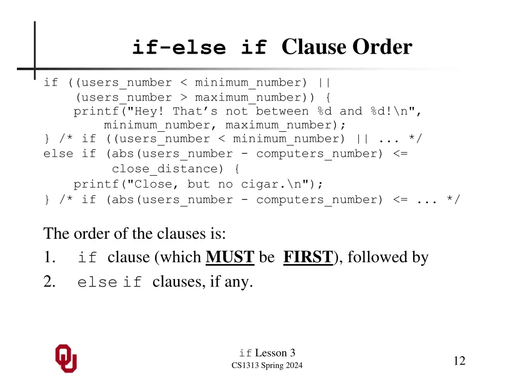 if else if clause order