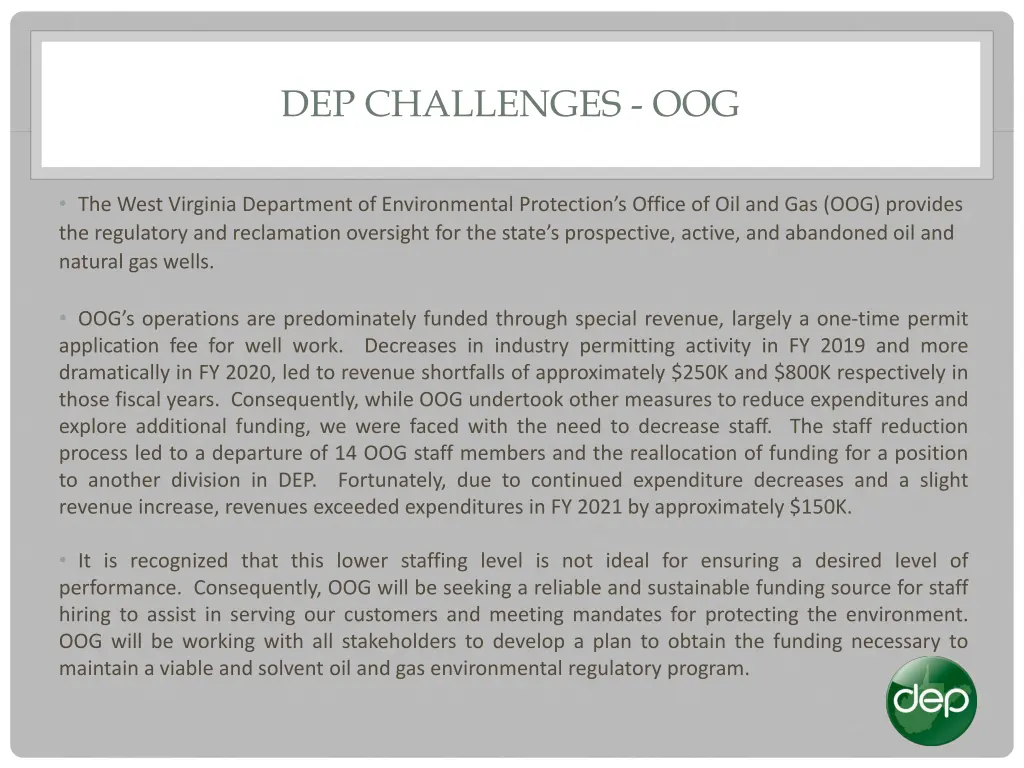 dep challenges oog