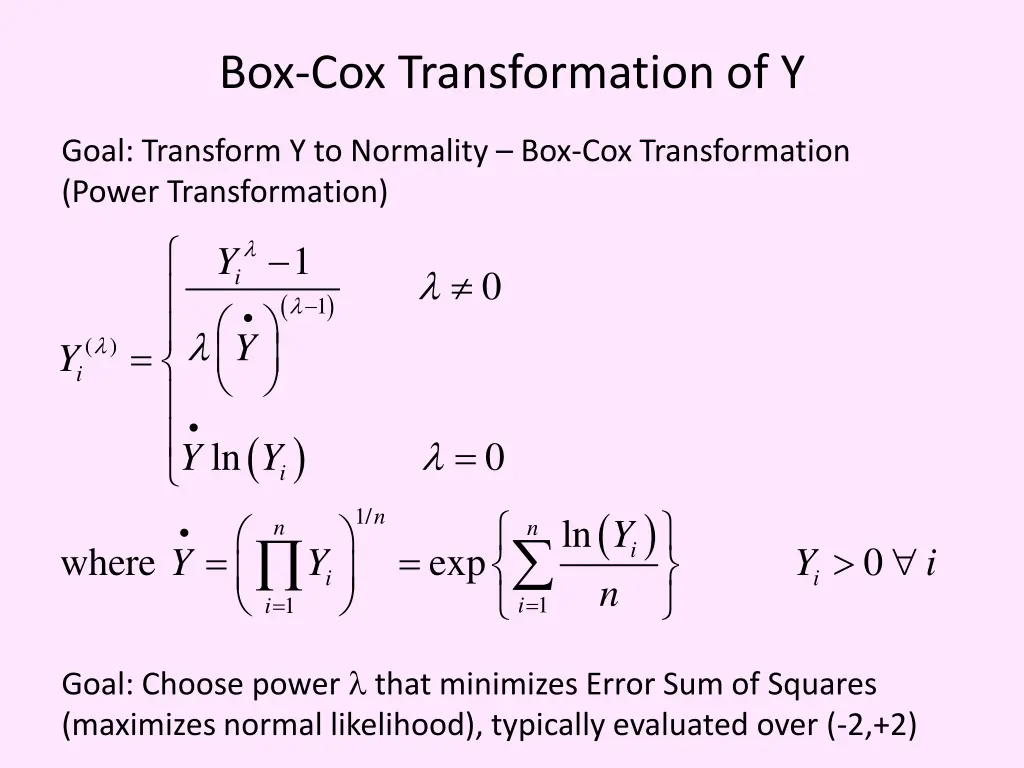 box cox transformation of y