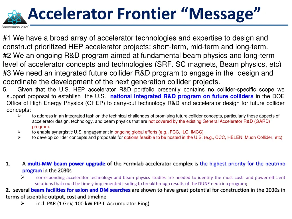 accelerator frontier message 1