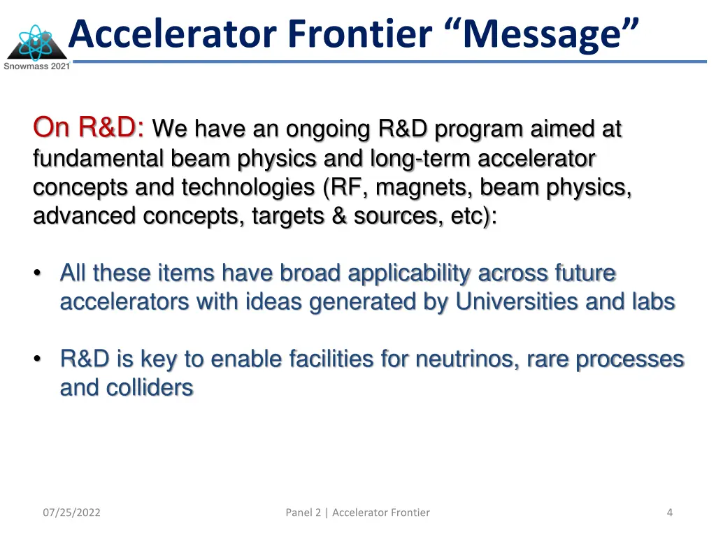 accelerator frontier message