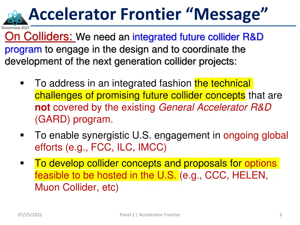 accelerator frontier message on colliders we need