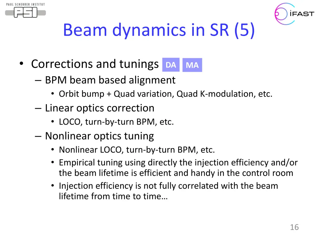 beam dynamics in sr 5