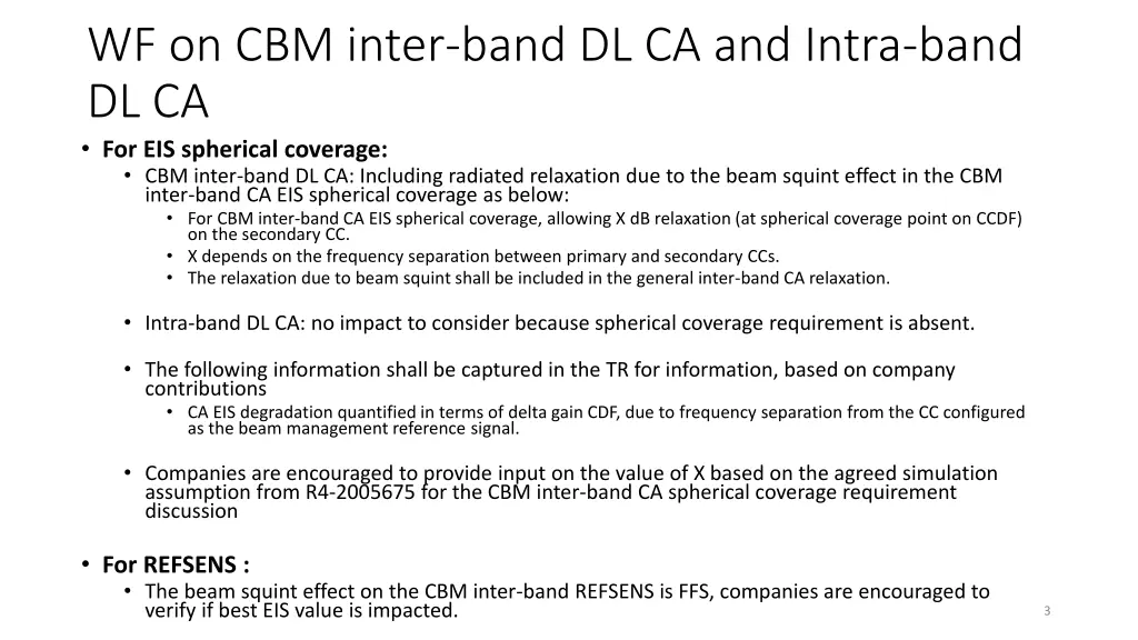 wf on cbm inter band dl ca and intra band