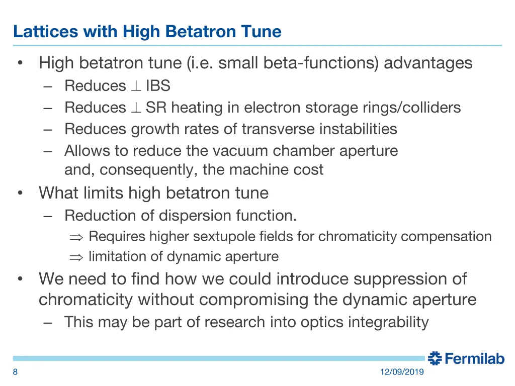 lattices with high betatron tune