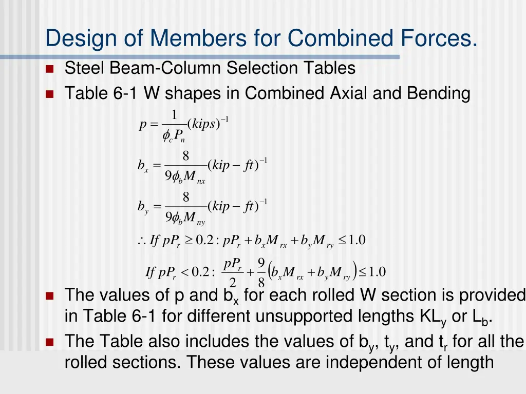 design of members for combined forces steel beam