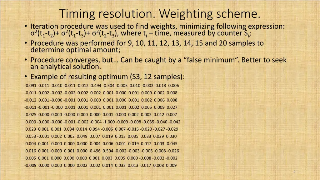 timing resolution weighting scheme iteration