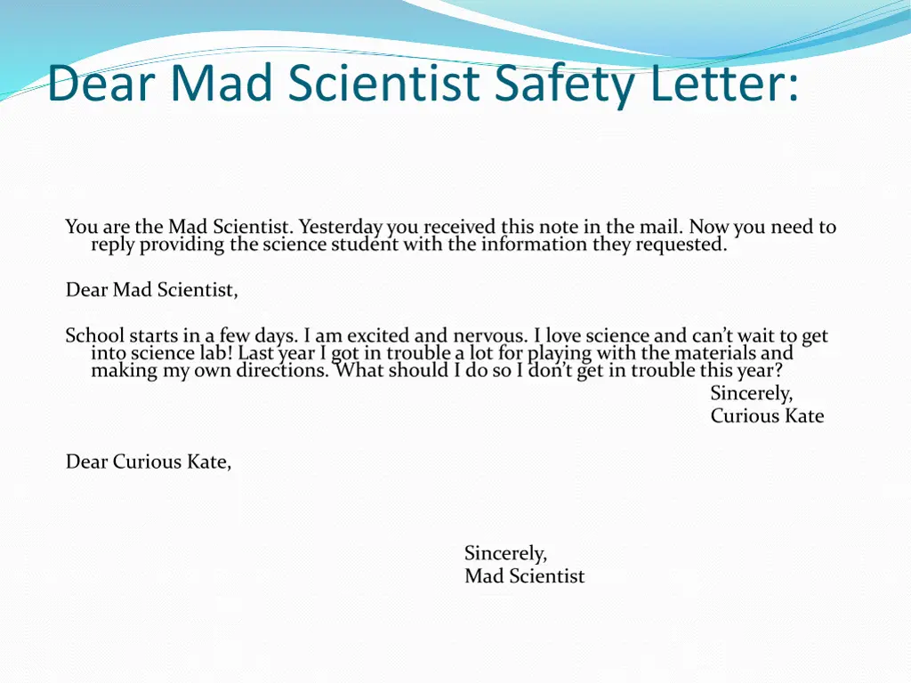 dear mad scientist safety letter