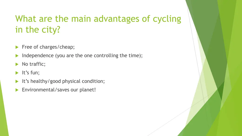 what are the main advantages of cycling