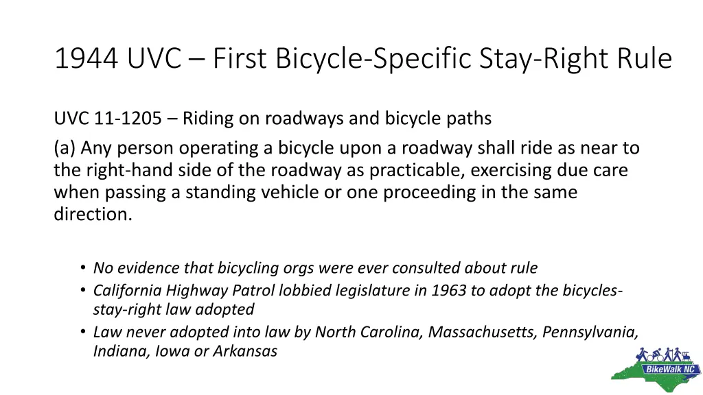 1944 uvc first bicycle specific stay right rule