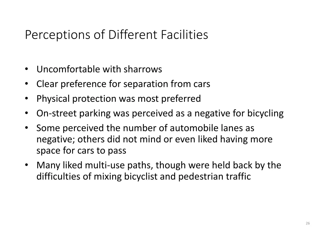 perceptions of different facilities