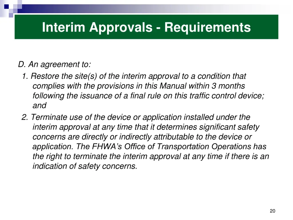 interim approvals requirements 1