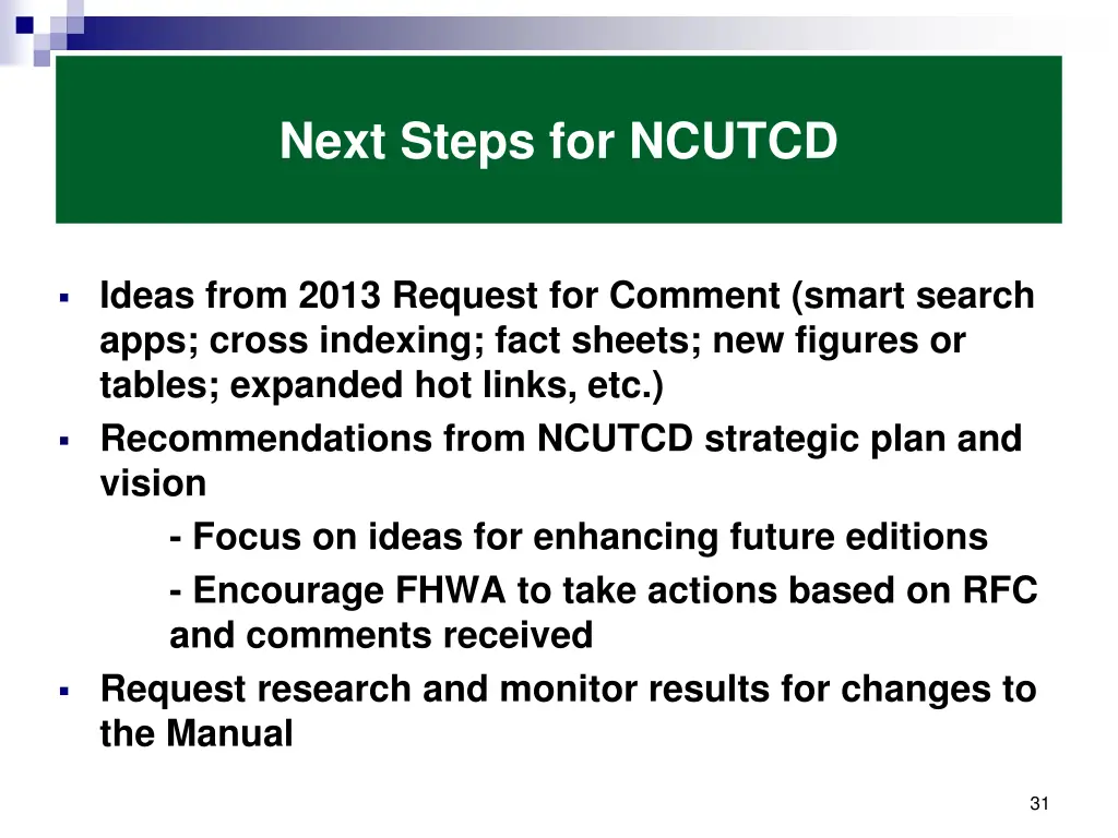 next steps for ncutcd 1