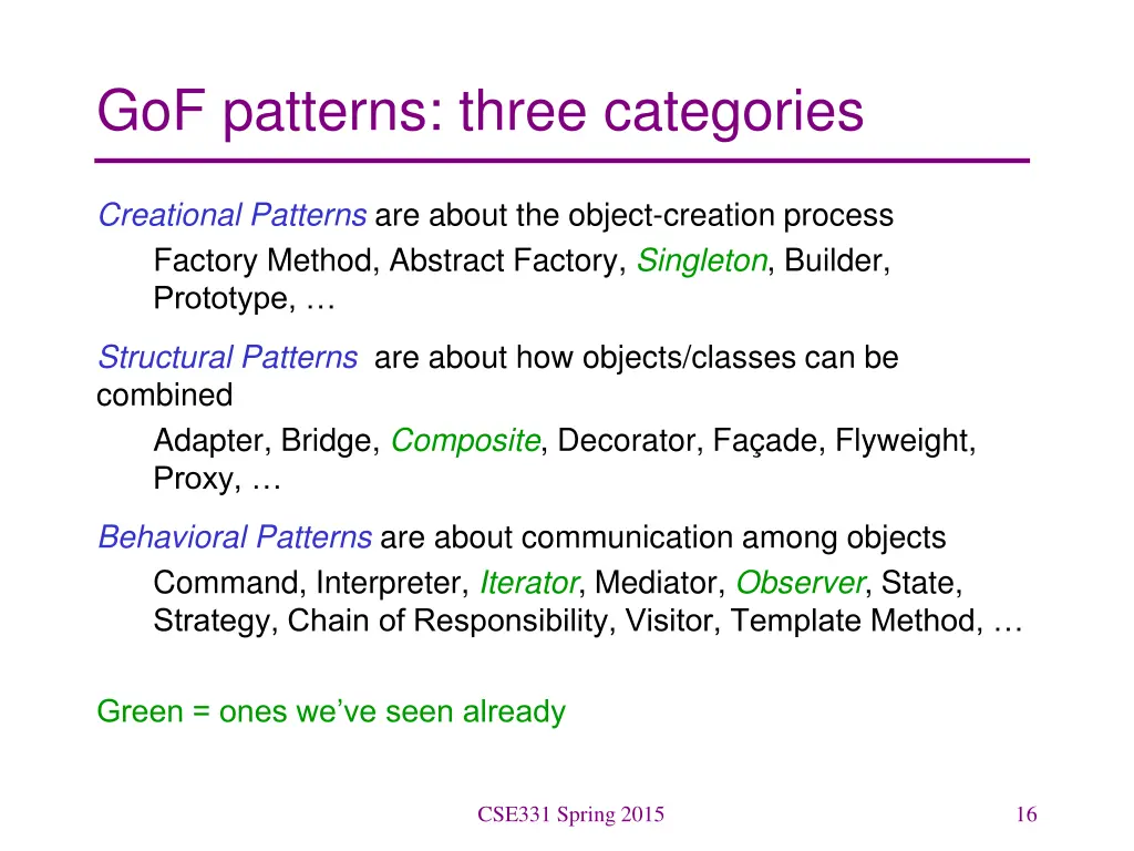 gof patterns three categories