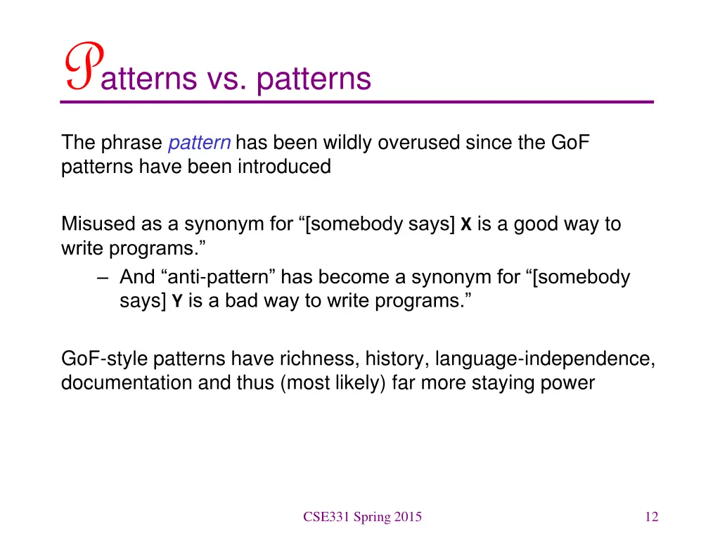 p atterns vs patterns