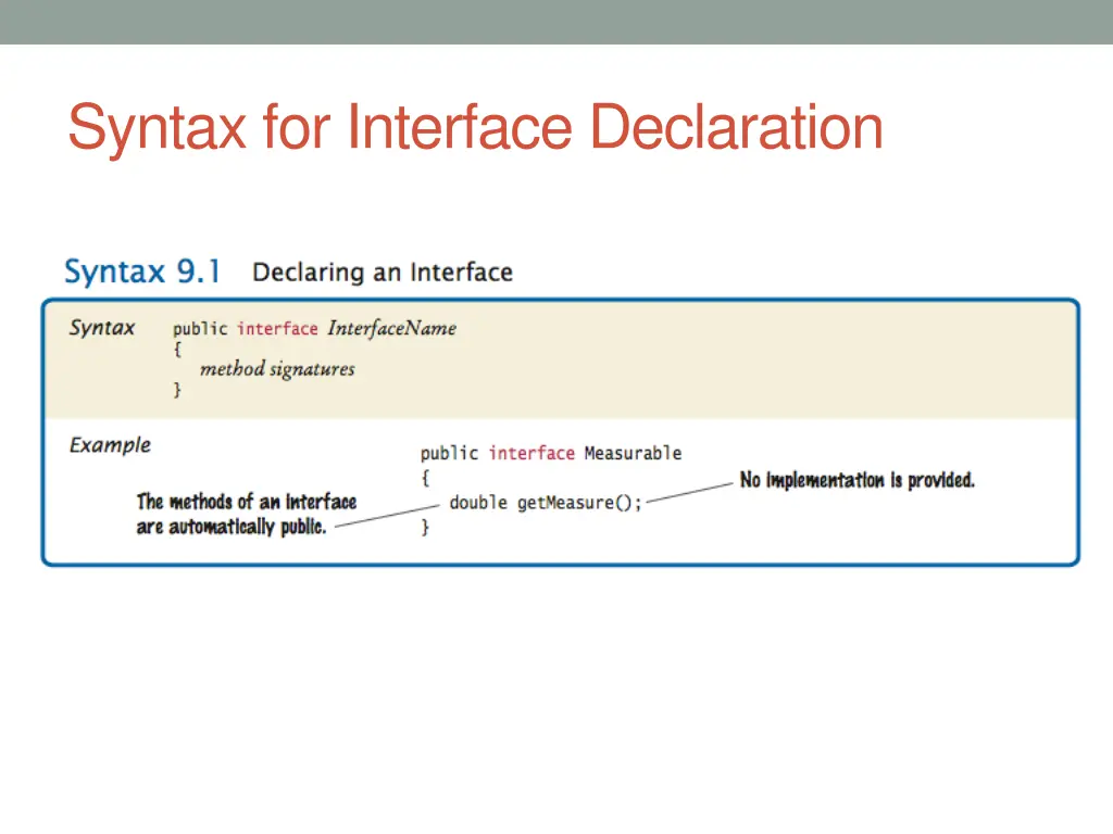 syntax for interface declaration