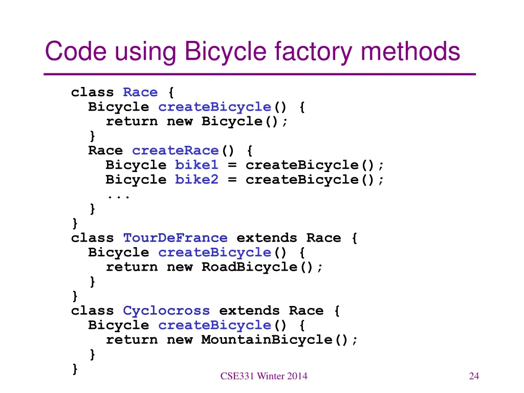 code using bicycle factory methods