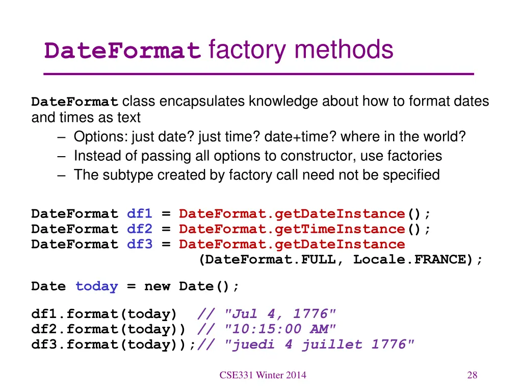 dateformat factory methods