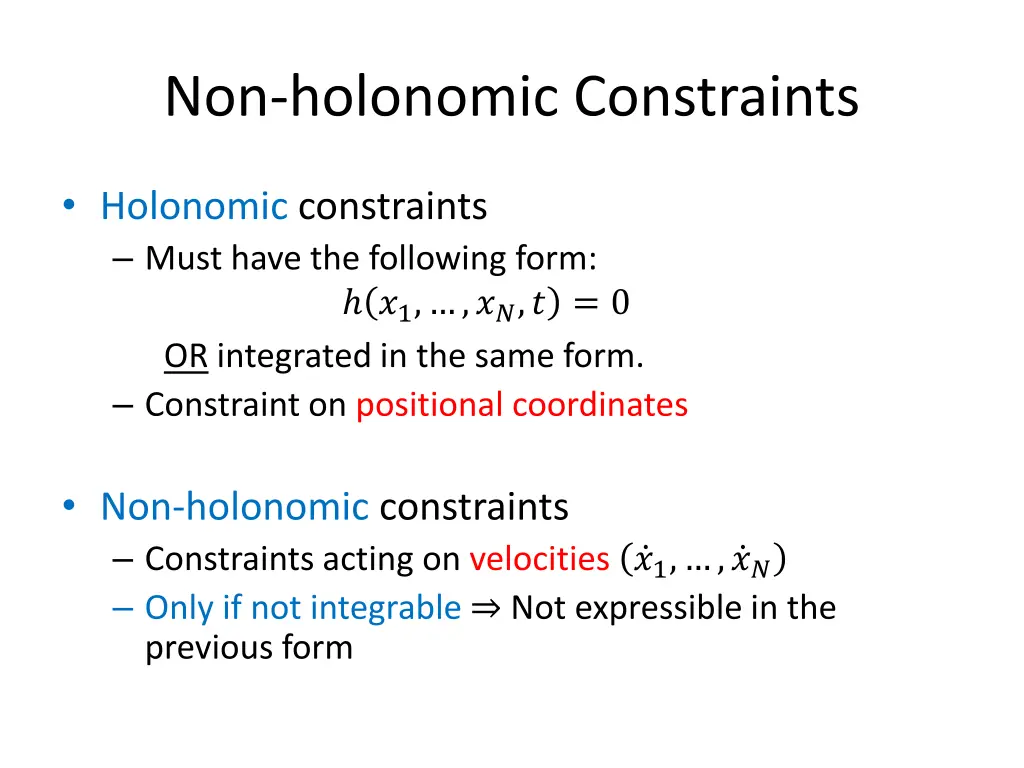 non holonomic constraints