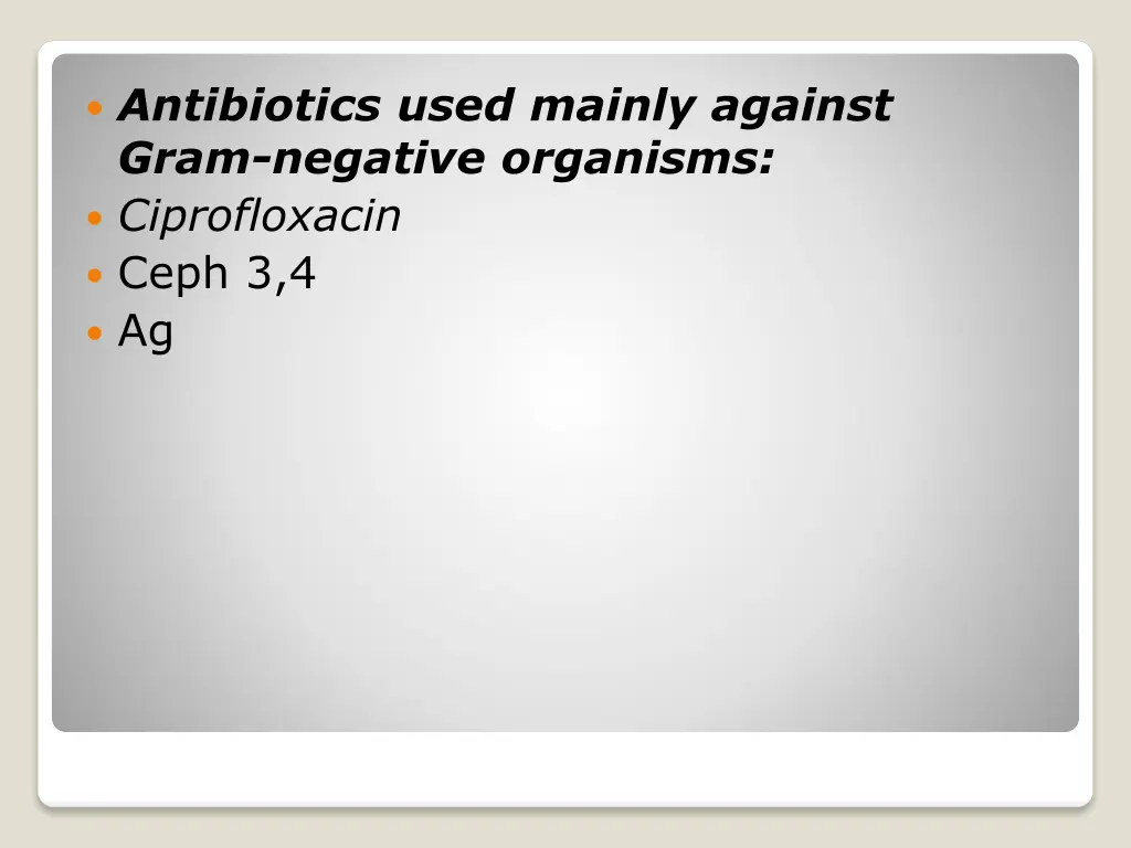 antibiotics used mainly against gram negative