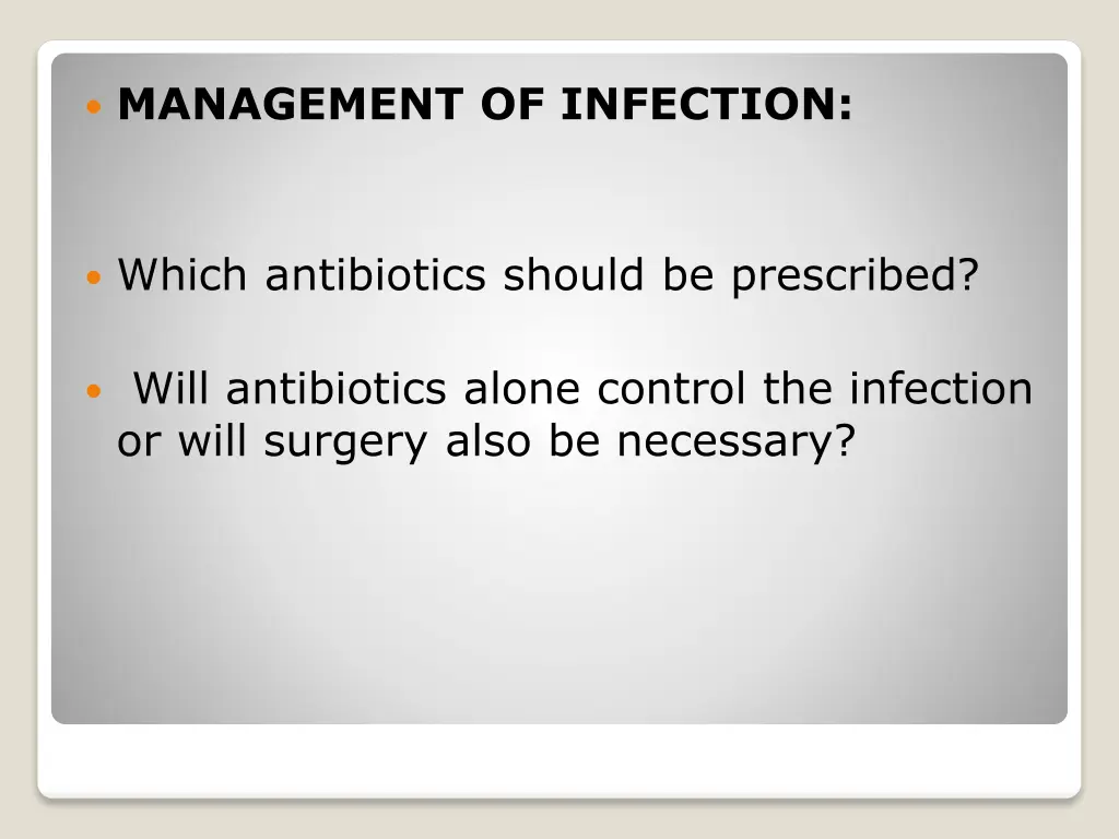 management of infection