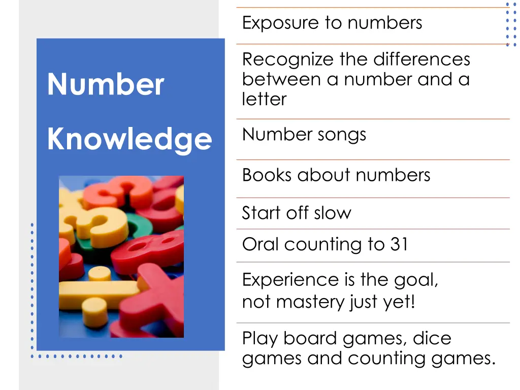 exposure to numbers