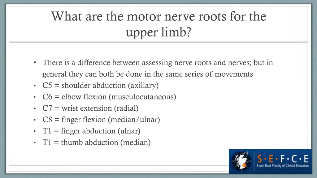 what are the motor nerve roots for the upper limb