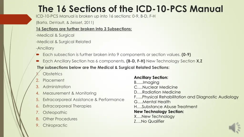 the 16 sections of the icd 10 pcs manual