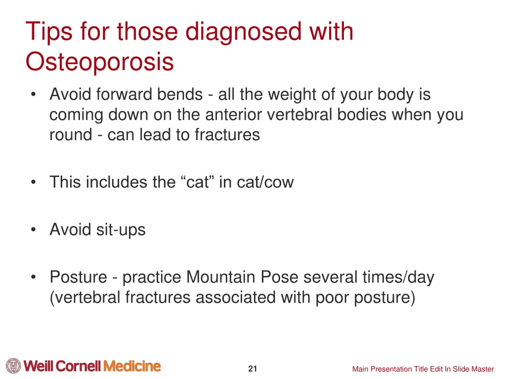 tips for those diagnosed with osteoporosis avoid