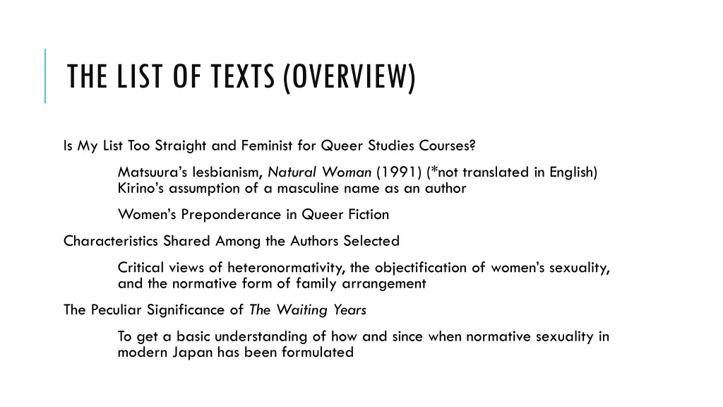 the list of texts overview