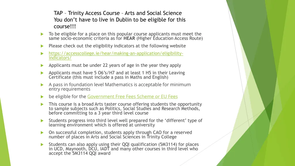 tap trinity access course arts and social science