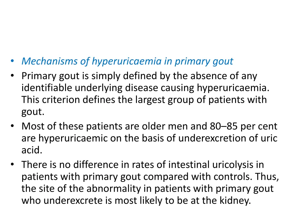 mechanisms of hyperuricaemia in primary gout