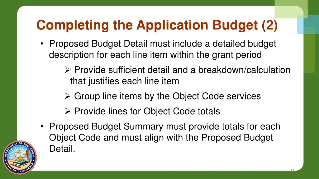 completing the application budget 2