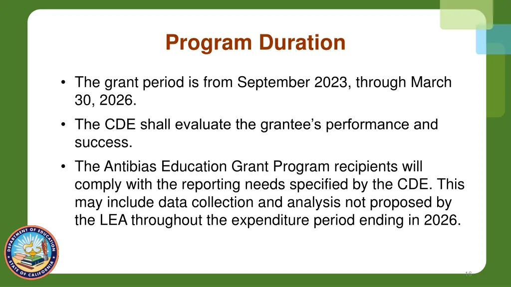 program duration