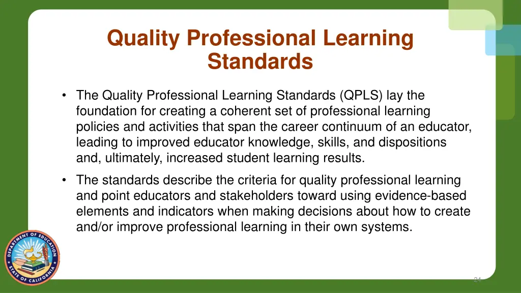 quality professional learning standards