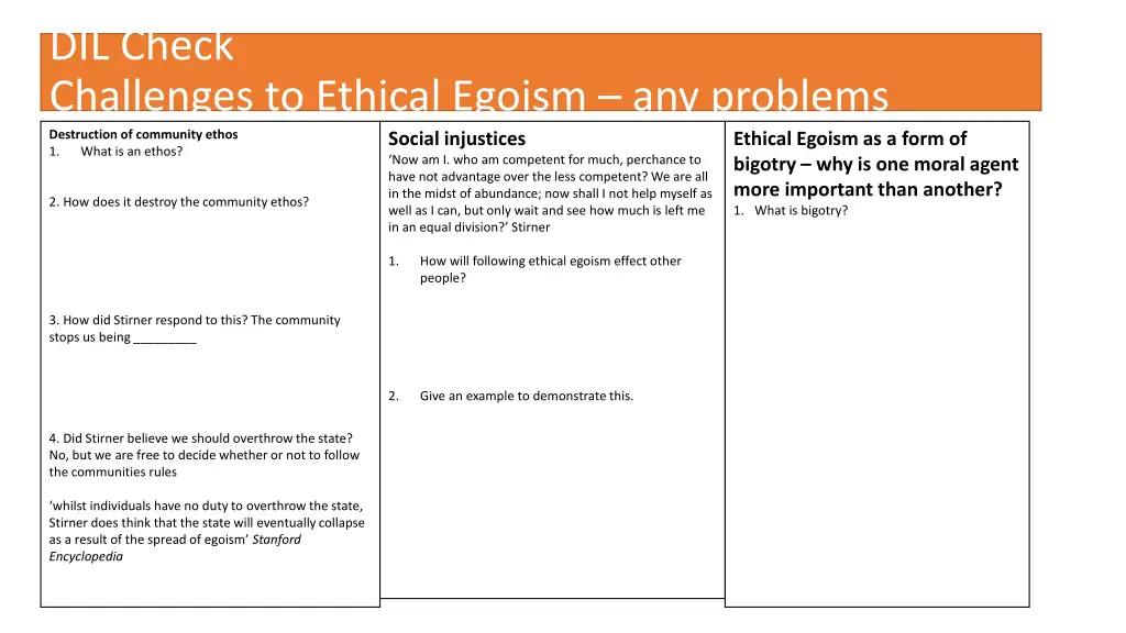 dil check challenges to ethical egoism