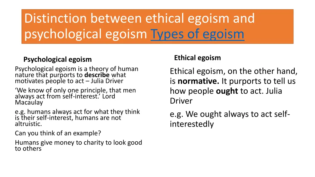 distinction between ethical egoism