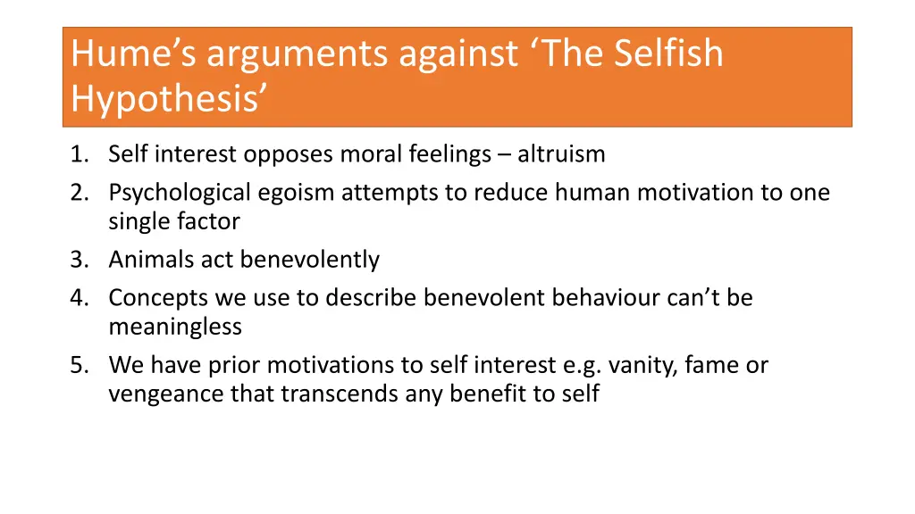 hume s arguments against the selfish hypothesis