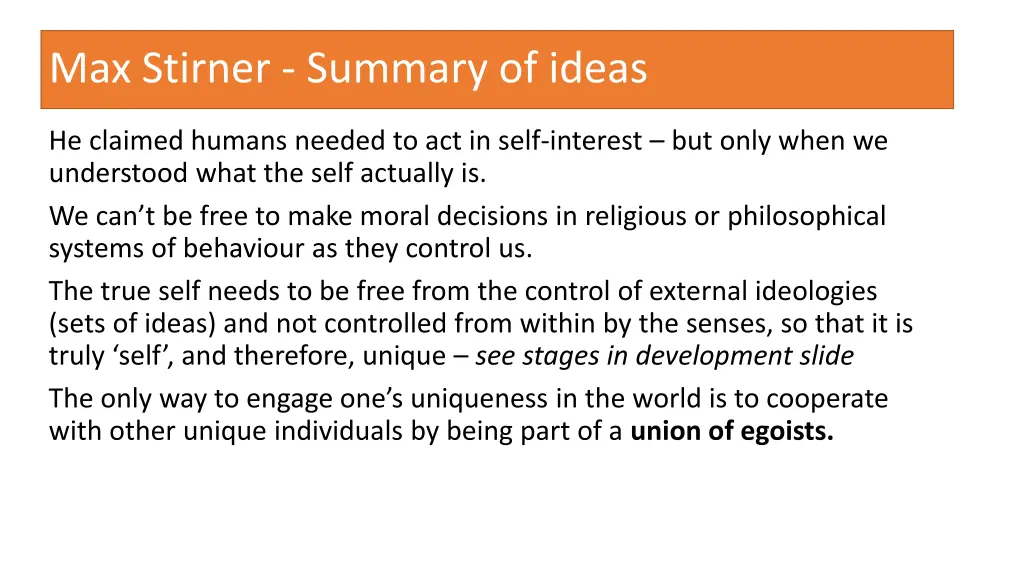 max stirner summary of ideas