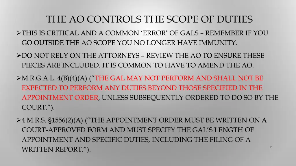 the ao controls the scope of duties